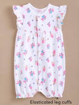 Hopscotch - Girls White Cotton All-Over Print Romper