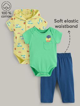 Hopscotch - Boys Multi-Color Cotton All-Over Print Onesies & Pant