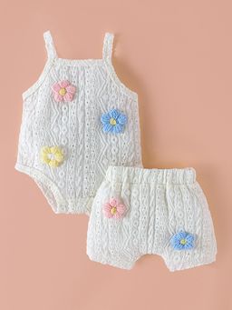 Hopscotch - Girls White Garden Bloom Onesie & Shorts