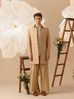 Eleven Brothers - Gulkaar Silk Embroidery Indo Western Shirt with Jacket & Trouser