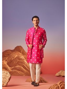 Eleven Brothers - Gul Silk Embroidery Kurta with Nehru Jacket & Trouser