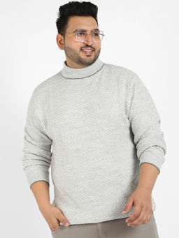 Instafab Plus - Men Grey Herringbone Knitted Pullover Sweater