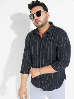 Instafab Plus - Men Navy Blue Shadow Striped Shirt