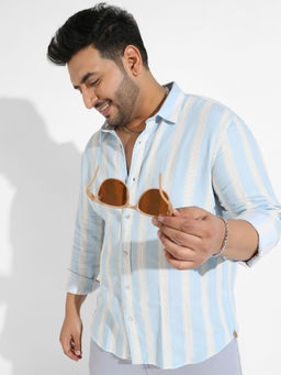 Instafab Plus - Men Light Blue Shadow Striped Shirt