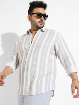 Instafab Plus - Men Light Grey Shadow Striped Shirt