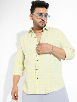 Instafab Plus - Men Lemon Yellow Tartan Plaid Shirt
