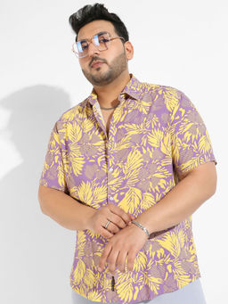 Instafab Plus - Men Lavender & Yellow Contrast Foliage Shirt