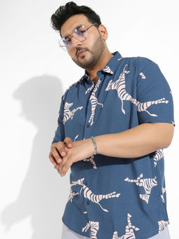 Instafab Plus - Men Blue Contrast Zebra Shirt