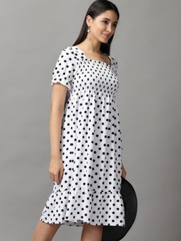SHOWOFF - Womens Fit And Flare White Printed Dress