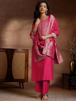 Libas - Pink Embroidered Woven Kurta with Pant and Dupatta