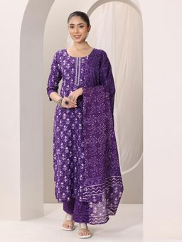 Libas - Purple Printed Sequined Kurta with Pant and Dupatta
