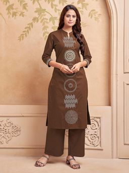 KAFTANIZE - Brown Embroidered Thread Work Kurta with Pant