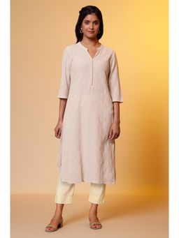 Aurelia - Beige Textured Plain Kurta with Pant