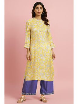 W - Yellow Floral Printed Kurta with Palazzo