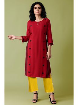 W - Red Printed Thread Work Kurta with Pant