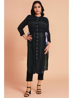 W - Black Embroidered Thread Work Kurta with Pant