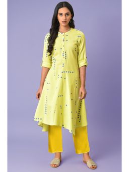 W - Yellow Printed Kurta with Pant