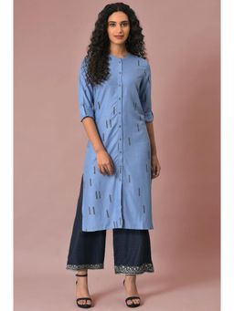 W - Blue Polka Dots Printed Kurta with Palazzo