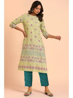 W - Yellow Floral Embroidered Kurta with Pant