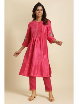 W - Pink Embroidered Sequined Kurta with Pant