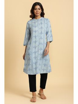 W - Blue Printed Kurta with Pant