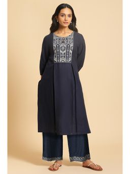 W - Navy Blue Embroidered Thread Work Kurta with Palazzo