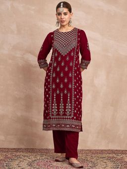 Varanga - Maroon Embroidered Sequined Kurta with Pant