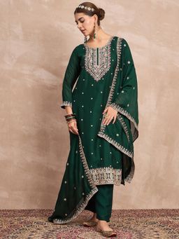 Varanga - Green Embroidered Zari Kurta with Pant and Dupatta