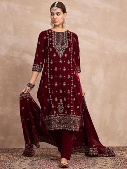 Varanga - Maroon Embroidered Sequined Kurta with Pant and Dupatta