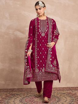 Varanga - Pink Embroidered Thread Work Kurta with Pant and Dupatta