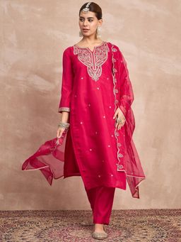 Varanga - Pink Embroidered Sequined Kurta with Pant and Dupatta