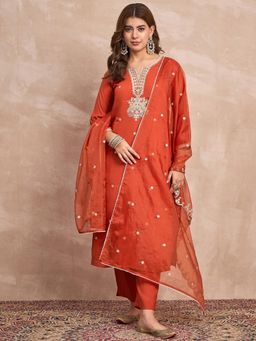 Varanga - Orange Embroidered Sequined Kurta with Pant and Dupatta