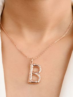METALM - B Letter Pendant Necklace in 925 Silver