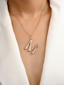 METALM - M Letter Alphabet Pendant Necklace in 925 Silver