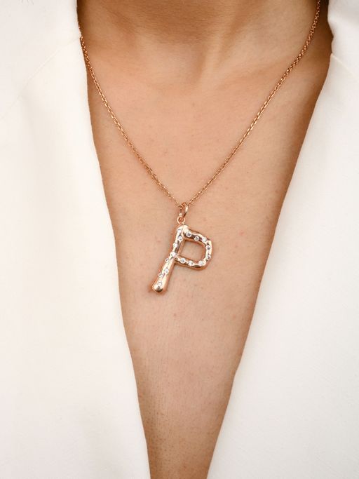 METALM P Letter Alphabet Pendant Necklace in 925 Silver