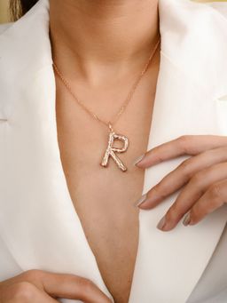 METALM - R Letter Alphabet Pendant Necklace in 925 Silver