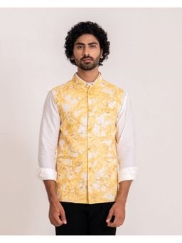 Lightpole - Men's Yellow and White Texture Nehru Jacket