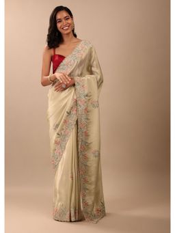 KALKI FASHION - Oyster Cream Saree In Glass Tissue Fabric with Unstitched Blouse