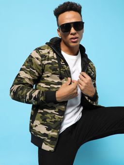 Campus Sutra - Men Camouflage Print Hooded Jacket