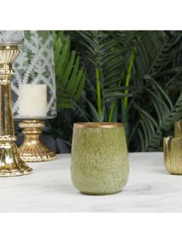 HomeTown - Phiona Glass Textured Handcrafted Votive 9 Cm in Olive Colour