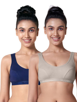 BLOSSOM - Women Cotton Sports Non Padded Bra Pack of 2 - Multi-Color