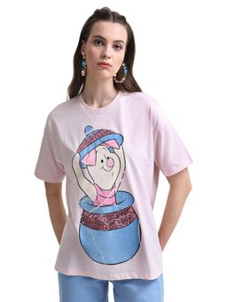 Kazo - Piglet Disney Printed Long T-shirt With Sequin Work