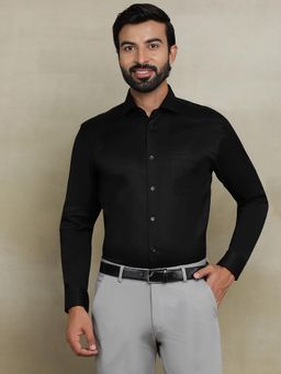 JadeBlue - Black 100% Cotton Dobby Formal Shirt