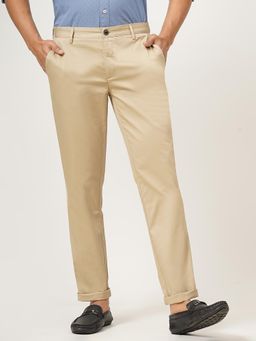 JadeBlue - Beige 100% Cotton Solid Casual Trousers