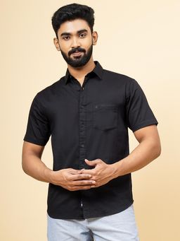 Greenfibre - Black Cotton Stretch Solid Casual Shirt