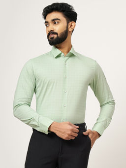 JadeBlue - Green 100% Cotton Checked Formal Shirt