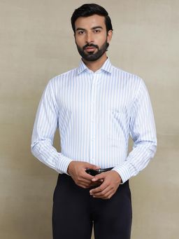 JadeBlue - White 100% Cotton Striped Formal Shirt