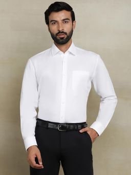 JadeBlue - White 100% Cotton Dobby Formal Shirt