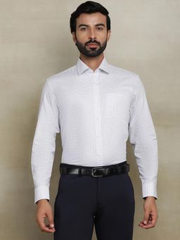 JadeBlue - White 100% Cotton Checked Formal Shirt