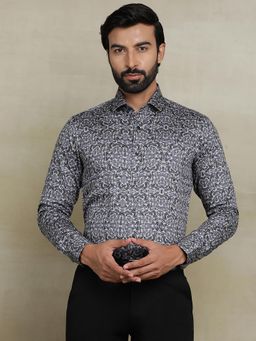 Wyre - Dark Grey 100% Cotton Printed Party Wear Shirt
